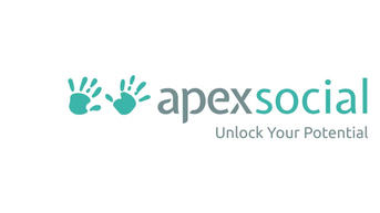apexsocial-Logo mit zwei Handabdrücken und dem Slogan „Unlock Your Potential“.
