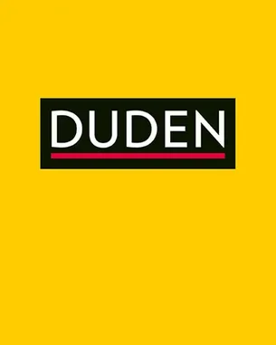 Duden-Logo auf gelbem Hintergrund, mit dem Wort "DUDEN" in schwarzer Schrift und einer roten Unterstreichung.