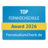 Top Fernhochschule 2026 Top Fernhochschule Award 2026 von FernstudiumCheck.de, ausgezeichnet fĂĽr herausragende Leistungen in der Fernbildung.