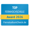 Top Fernhochschule 2026 Top Fernhochschule Award 2026 von FernstudiumCheck.de, ausgezeichnet für herausragende Leistungen in der Fernbildung.