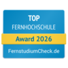 Top Fernhochschule 2026 Top Fernhochschule Award 2026 von FernstudiumCheck.de, ausgezeichnet für herausragende Leistungen in der Fernbildung.