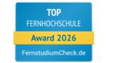 Top Fernhochschule 2026 Top Fernhochschule Award 2026 von FernstudiumCheck.de, ausgezeichnet für herausragende Leistungen in der Fernbildung.