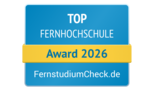 Top Fernhochschule 2026 Top Fernhochschule Award 2026 von FernstudiumCheck.de, ausgezeichnet für herausragende Leistungen in der Fernbildung.