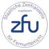 Logo der Deutschen Zentralstelle fĂĽr Fernunterricht (ZFU) mit dem Schriftzug "ZFU" und dem Hinweis auf die Zulassung.