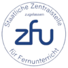 Logo der Deutschen Zentralstelle für Fernunterricht (ZFU) mit dem Schriftzug "ZFU" und dem Hinweis auf die Zulassung.