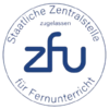 Logo der Deutschen Zentralstelle für Fernunterricht (ZFU) mit dem Schriftzug "ZFU" und dem Hinweis auf die Zulassung.